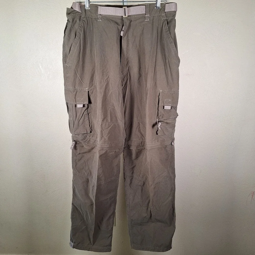 Suisse Sport Y2K Trail Pants Convertible Cargo Utility Zip Off Nylon Green Large